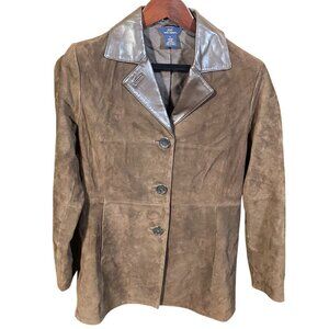 Brooks Brothers 346 Women's Blazer Jacket Size 6 Brown Suede Leather Button Up